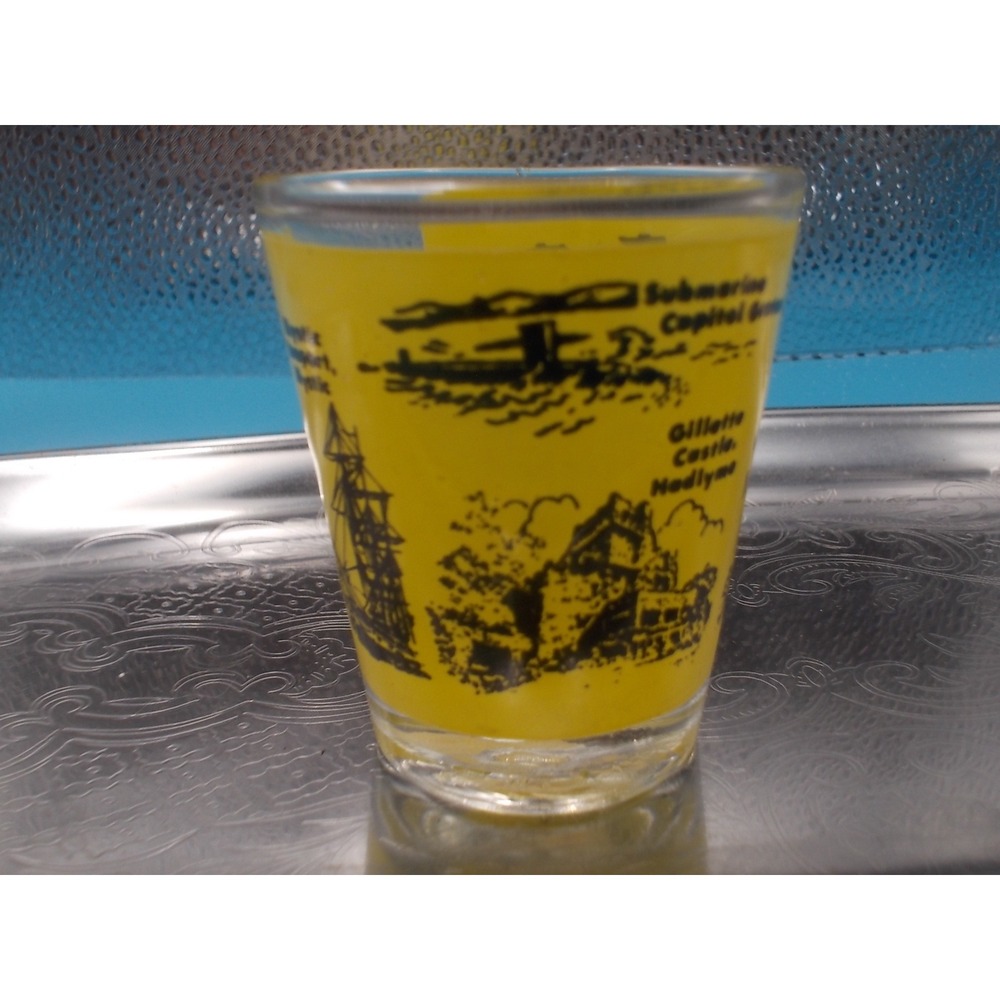 Vintage Pittsburgh Pennsylvania Souvenir Shot Glass Yellow Skyline Graphics